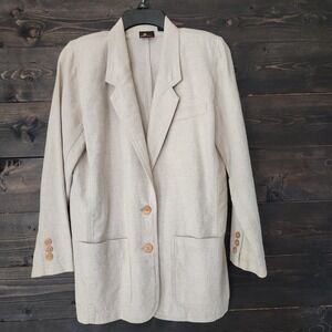 Vtg 90s Liz Claiborne Liz Sport Linen Blazer Size S Petite Beige Minimalist